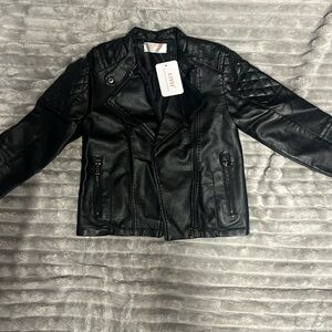 NWT girls black leather jacket